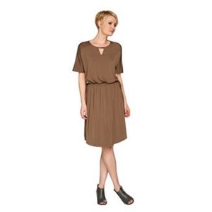 H by Halston Jet Set Drawstring Jersey Knit Dress Brown Taupe Sz 3X